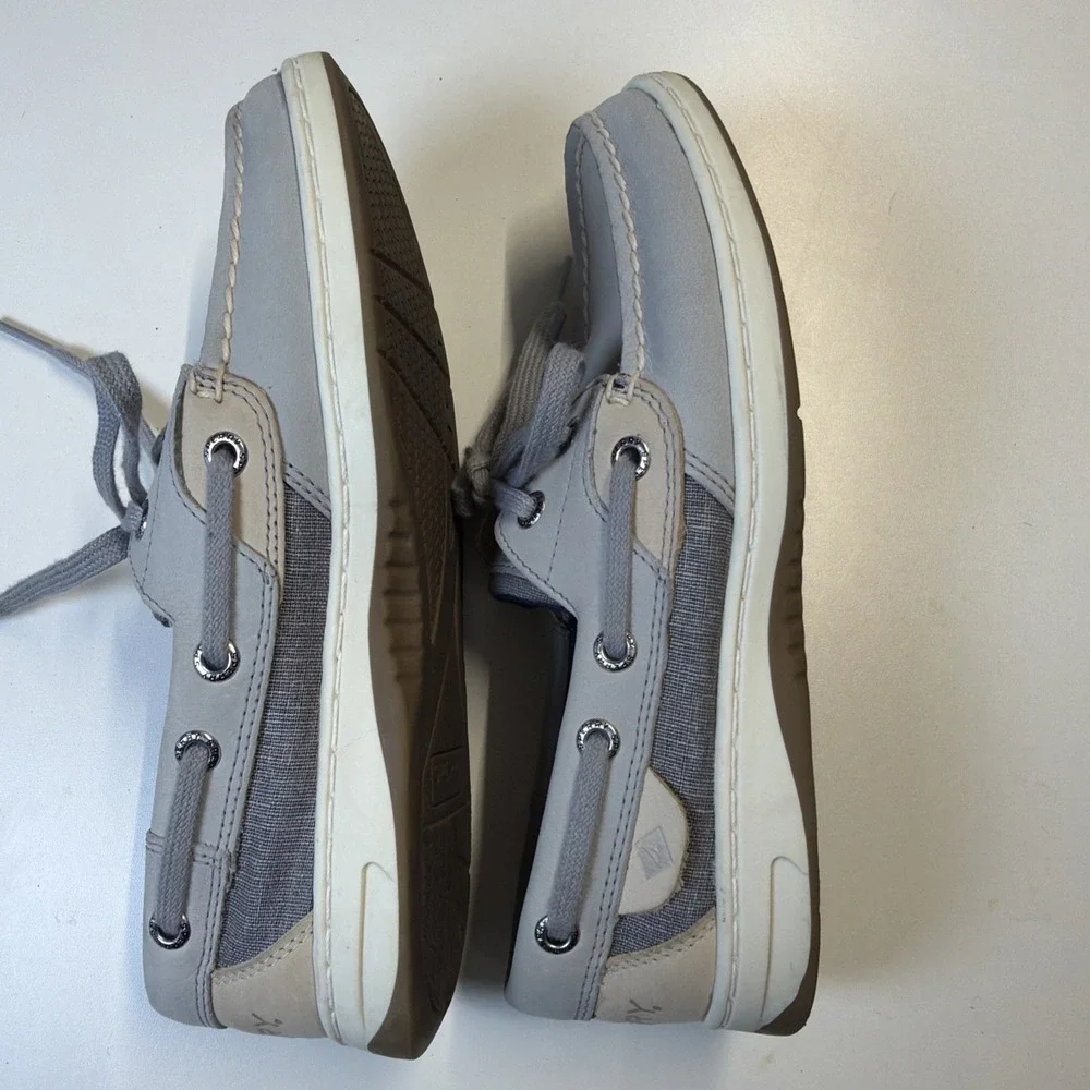 Sperry Top Sider Boat Shoes Womens 5 Gray Angelfish Linen Slip-On STS83598